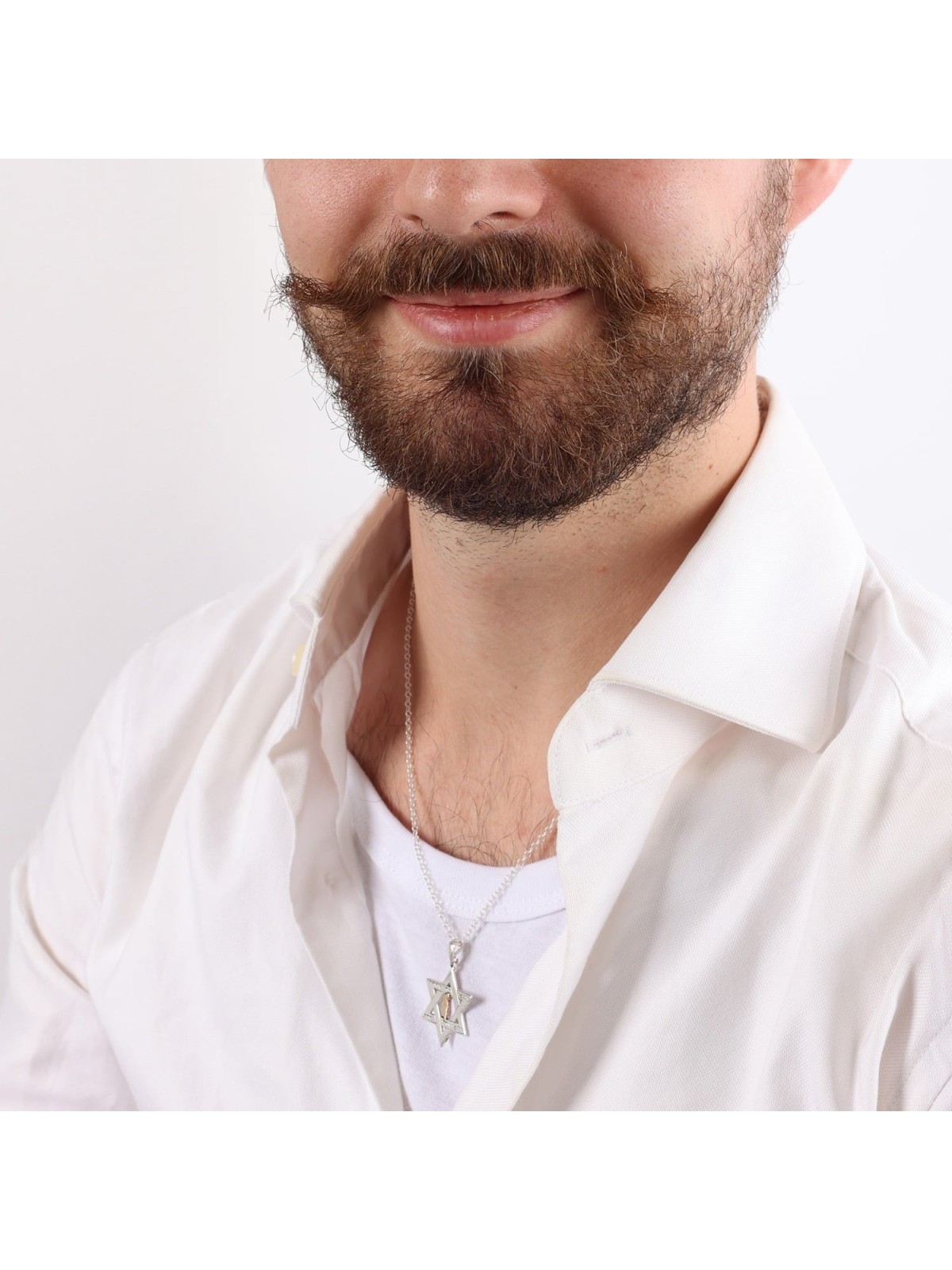 No Other Land: Silver and Gold Star of David Pendant Necklace for Men